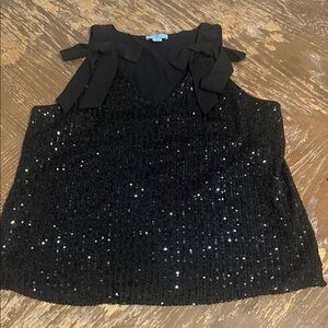 CeCe Black Sequin Bow-Tie Blouse